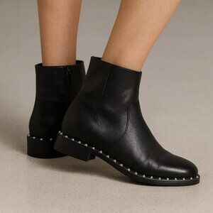 Schutz Black Leather Studded Ankle Boots Women’s 9.5B Rocker Moto Booties Brazil